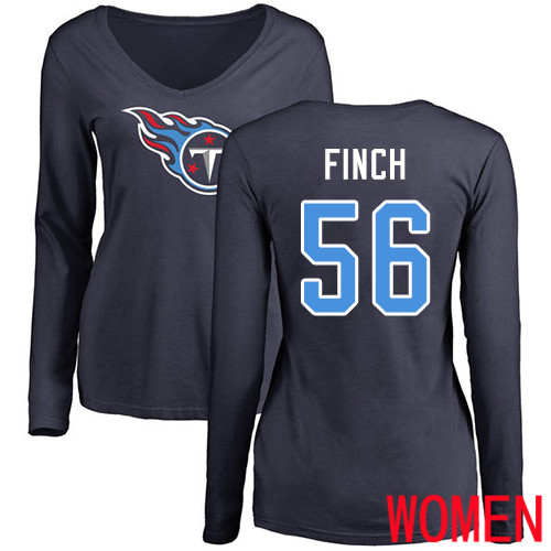 Tennessee Titans Navy Blue Women Sharif Finch Name and Number Logo NFL Football #56 Long Sleeve T Shirt->nfl t-shirts->Sports Accessory